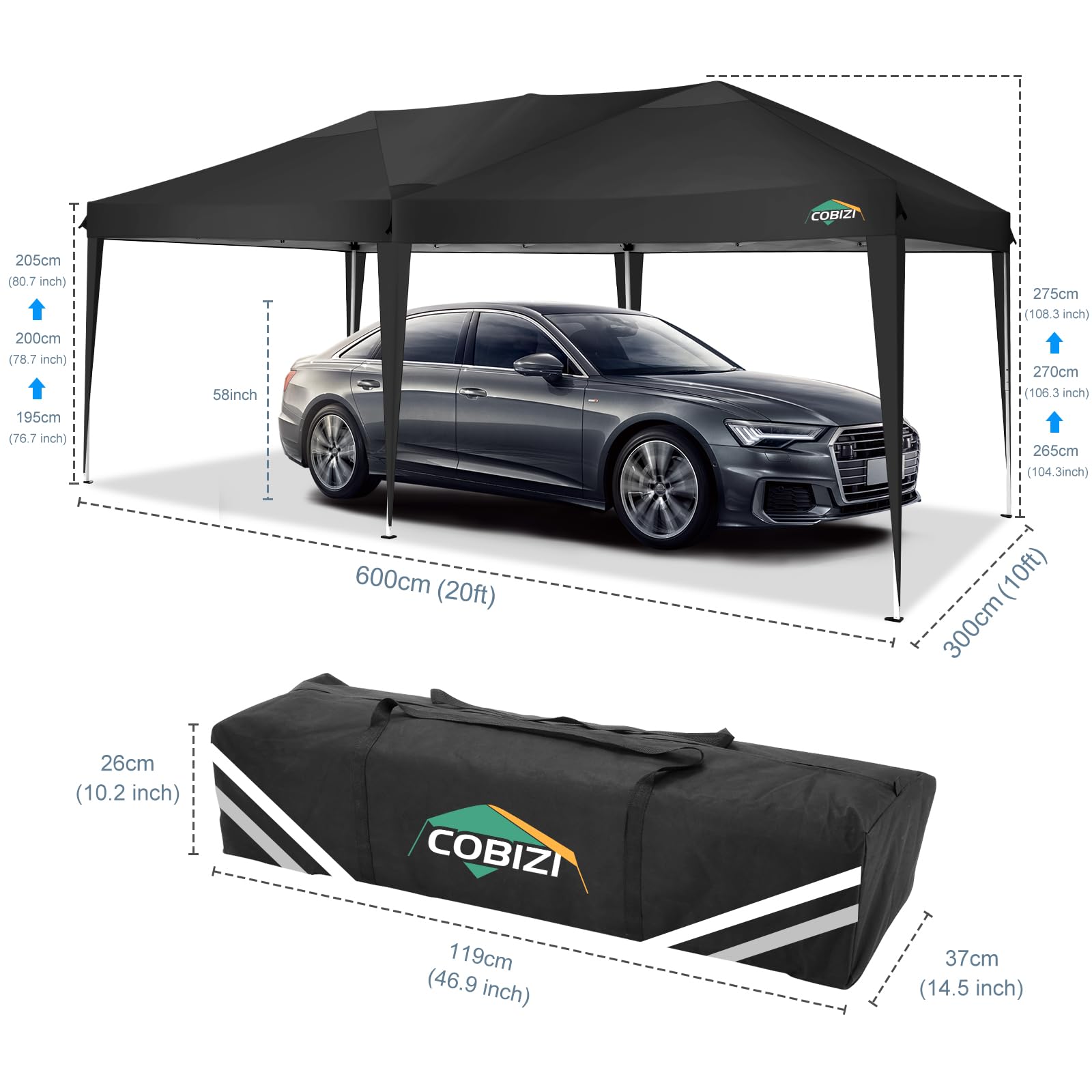 Cobizi Pop-Up-Pavillon mit Seiten, 3 m x 4,5 m, robuster Pavillon mit Seitenwand, UPF 50+, wasserdicht, Winddicht, Party-Event, Unterschlupf, Festzelt, Outdoor-Gartenpavillon, Zelt mit Tragetasche
