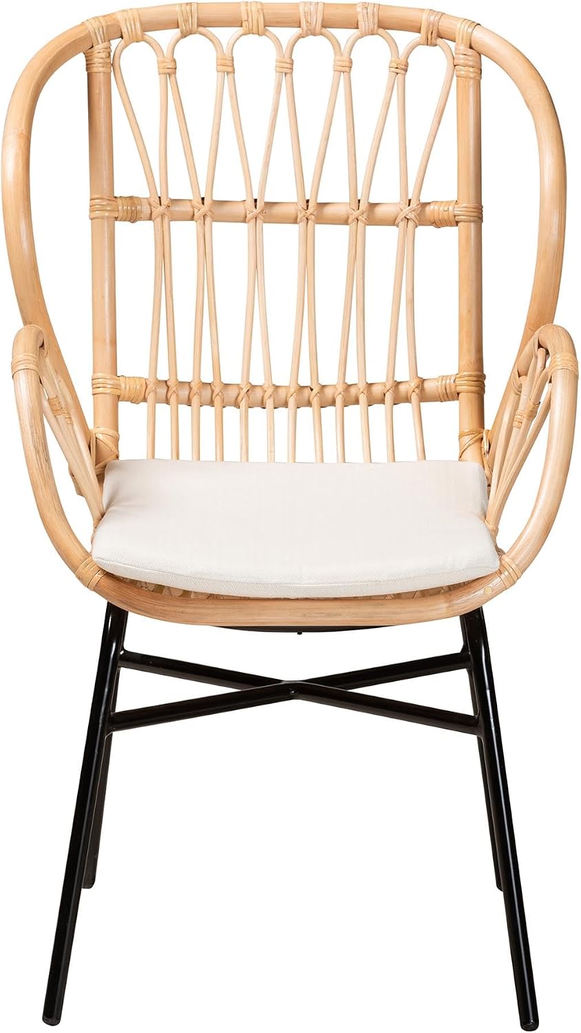 Bali & pari Caelia Modern Bohemian Natural Rattan and Black Metal Dining Chair