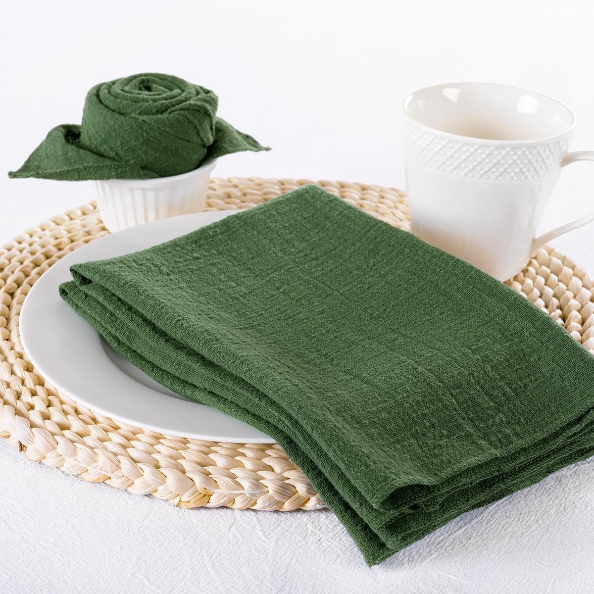 MLMW Stoffservietten, Set mit 10 olivgrünen Sommer-Tischservietten, waschbar, 41,9 x 41,9 cm, für Hochzeit, Garten, Party, Babyparty, Brautparty, Geburtstag, Tischdekorationen