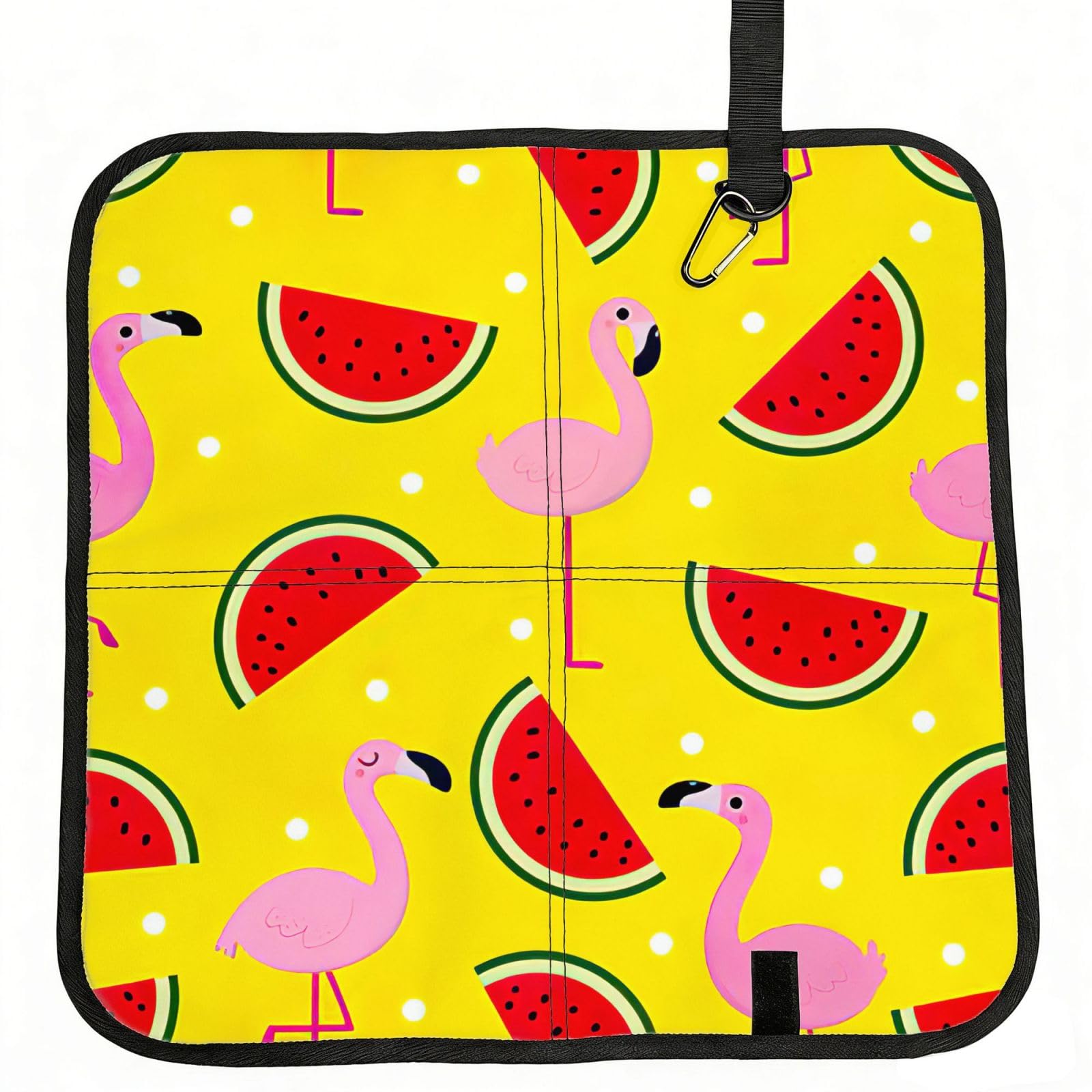 OKFSTY Red Flamingo And Watermelon Print Fold Away Seat Cushion Portable Outdoor Pad Polyester Bleacher Bench Mat Travel Picnic Pad