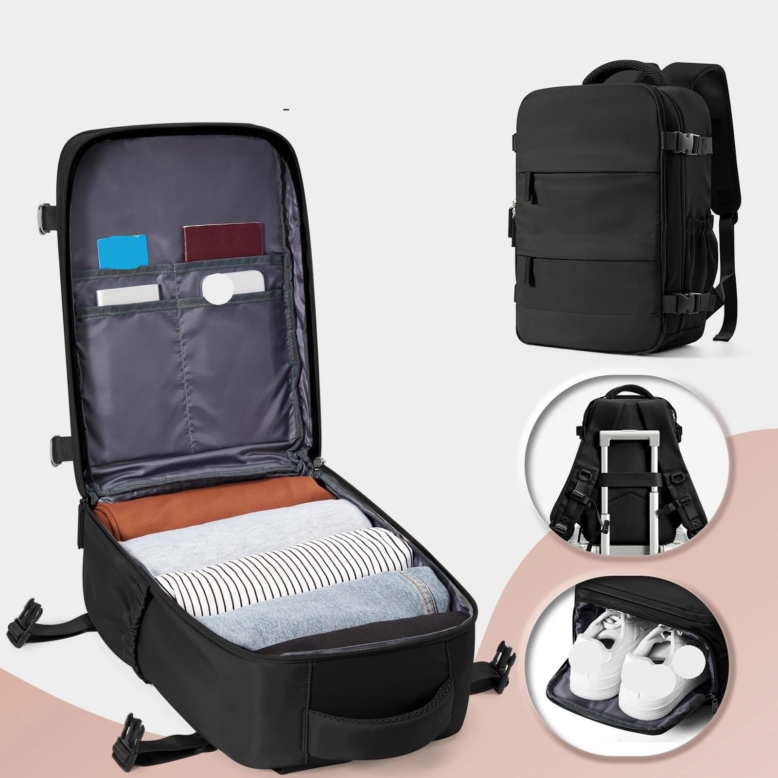 Handgepäck Rucksack Business-Laptop-Rucksack, Weekender-Tasche, Tagesrucksack mit großem Fassungsvermögen, Wanderrucksack, Flugzeug-Rucksack, Handgepäck-Rucksack