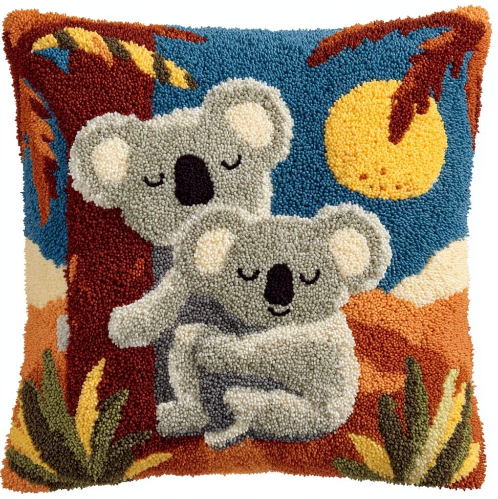 WallustrioaW Latch Hook Kit Cushion Latch Hook Kit,Tropical Koala,Sofa Cushion Cover Embroidery Craft for Adults and Beginners,17x17in