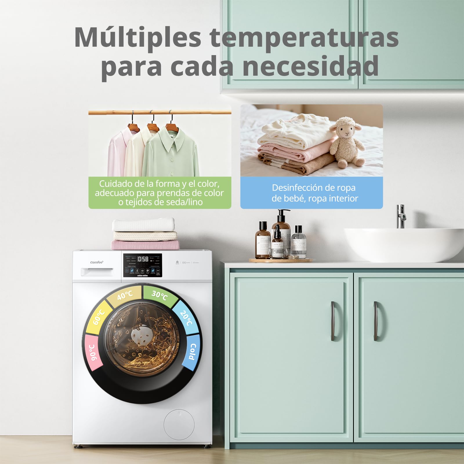 COMFEE' CFP03EW100W-HL Lavadora 10 kg de carga, Clase A -10%, Cuidado con vapor, Motor BLDC, Aprobada por Woolmark, Panel táctil, blanco — view 7