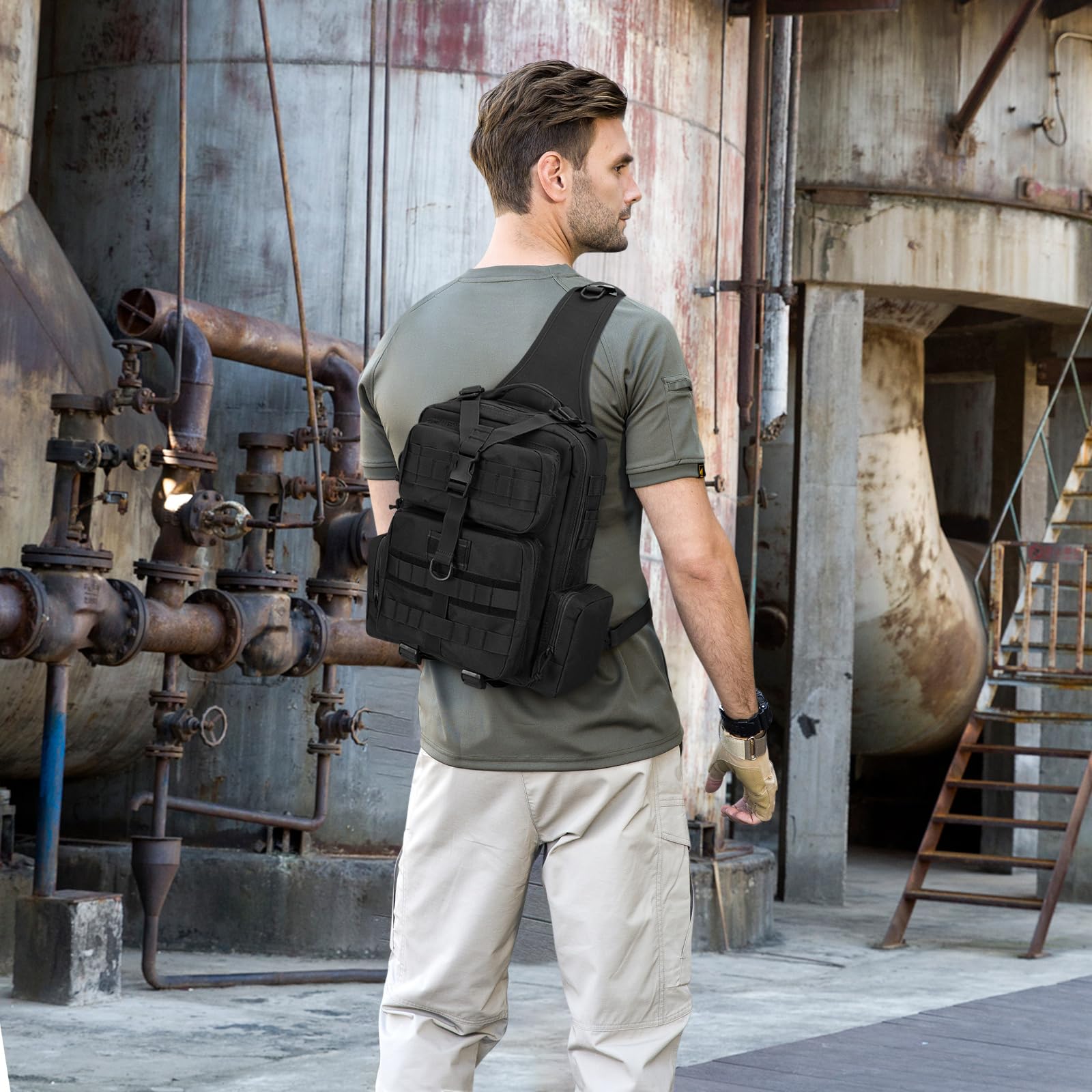 G-raphy Zaino Monospalla Uomo Militare Casuale Marsupio Sportivi Borsa a Tracolla Marsupio Uomo Sportivo Borsetta Monospalla Militare per Campeggio Escursionismo Ciclismo Viaggio Trekking (Nero)
