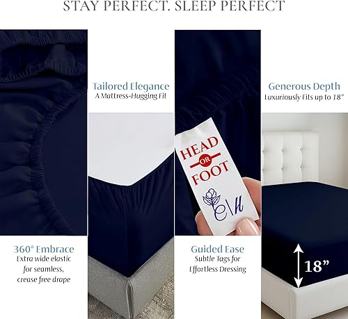 Miniatura 4 de CharlottelyHues Juego de sábanas de 4 piezas 100% algodón egipcio de lujo, transpirable, suave, ajuste cómodo, acabado satinado, se adapta a