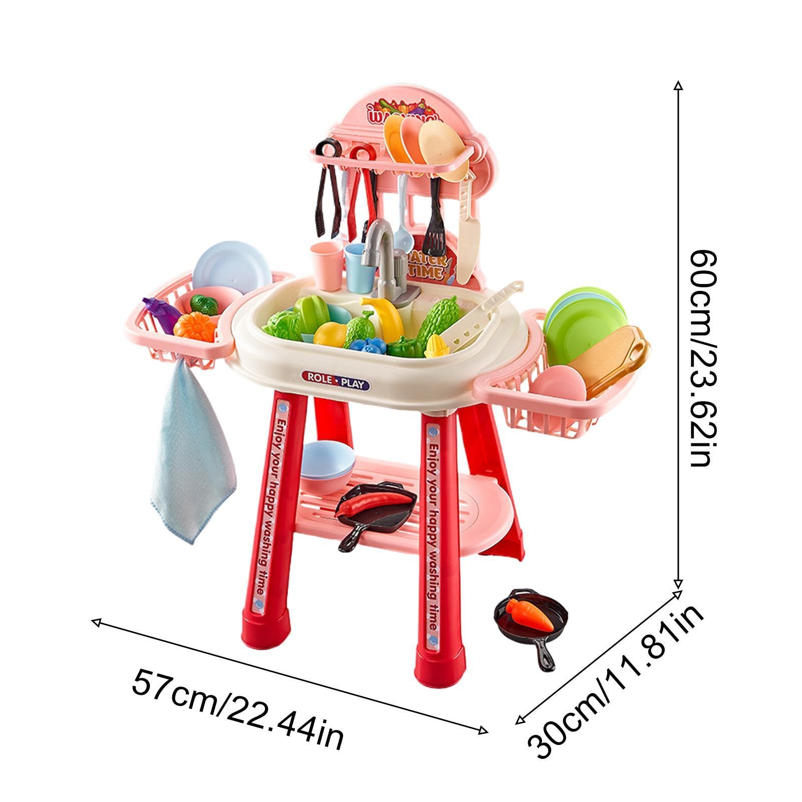 Giocattolo 52 Pezzi di Finzione con Frutta Verdura e Stoviglie | Lavello Giocattolo da Cucina con Tavolo ad Acqua per Compleanno, Festa dei Bambini, Capodanno, Bambini e Bambine