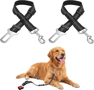 2 Stück Hundegurt fürs Auto, Verstellbarer Hunde Anschnallgurt mit Elastischer Ruckdämpfung und Starkem Karabiner, Sicherheitsgurt für Hunde und Katzen, Autogurt für Alle Hunderassen & Autotypen