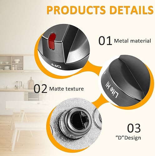 Miniatura 4 de MIFLUS Black DG64-00473B - Pomo de estufa de gas de acero inoxidable para perillas de estufa eléctrica, estufa de gas, pomos de quemador de