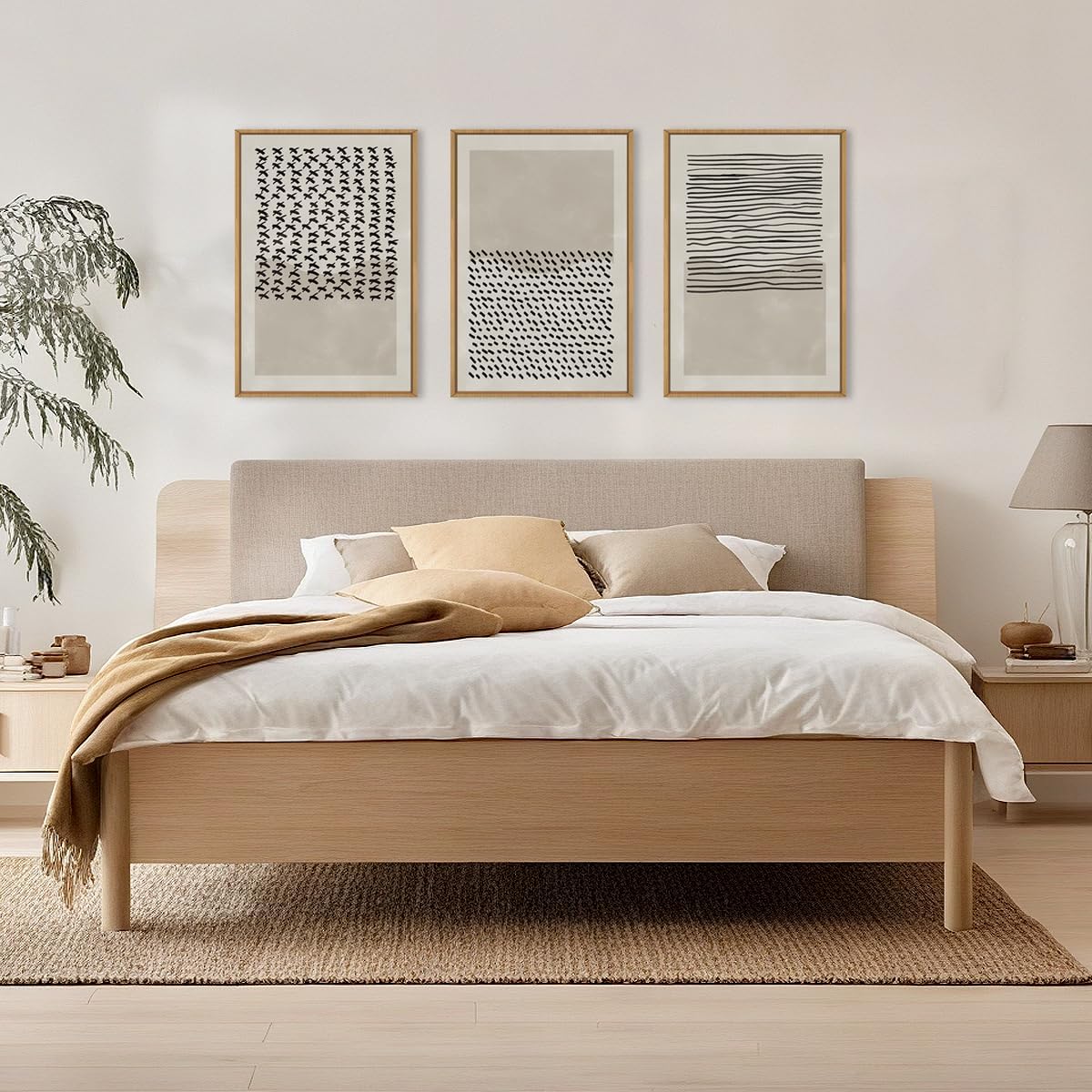 Large Abstract Neutral Minimalist Line Dot Framed Canvas Wall Art Set,Boho Beige Brown Geometric Wall Decor,Mid Century Modern Shapes Artwork for Living Room,Bedroom,Office-16 x24 x3