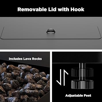 Ciays 43-Inch Rectangular Propane Fire Pit Table - 60,000 BTU, CSA-Certified 2-in-1 Design, 304 Stainless Steel H-Burner, Included Cover & Lava Rocks - Ideal for Gatherings & Parties
