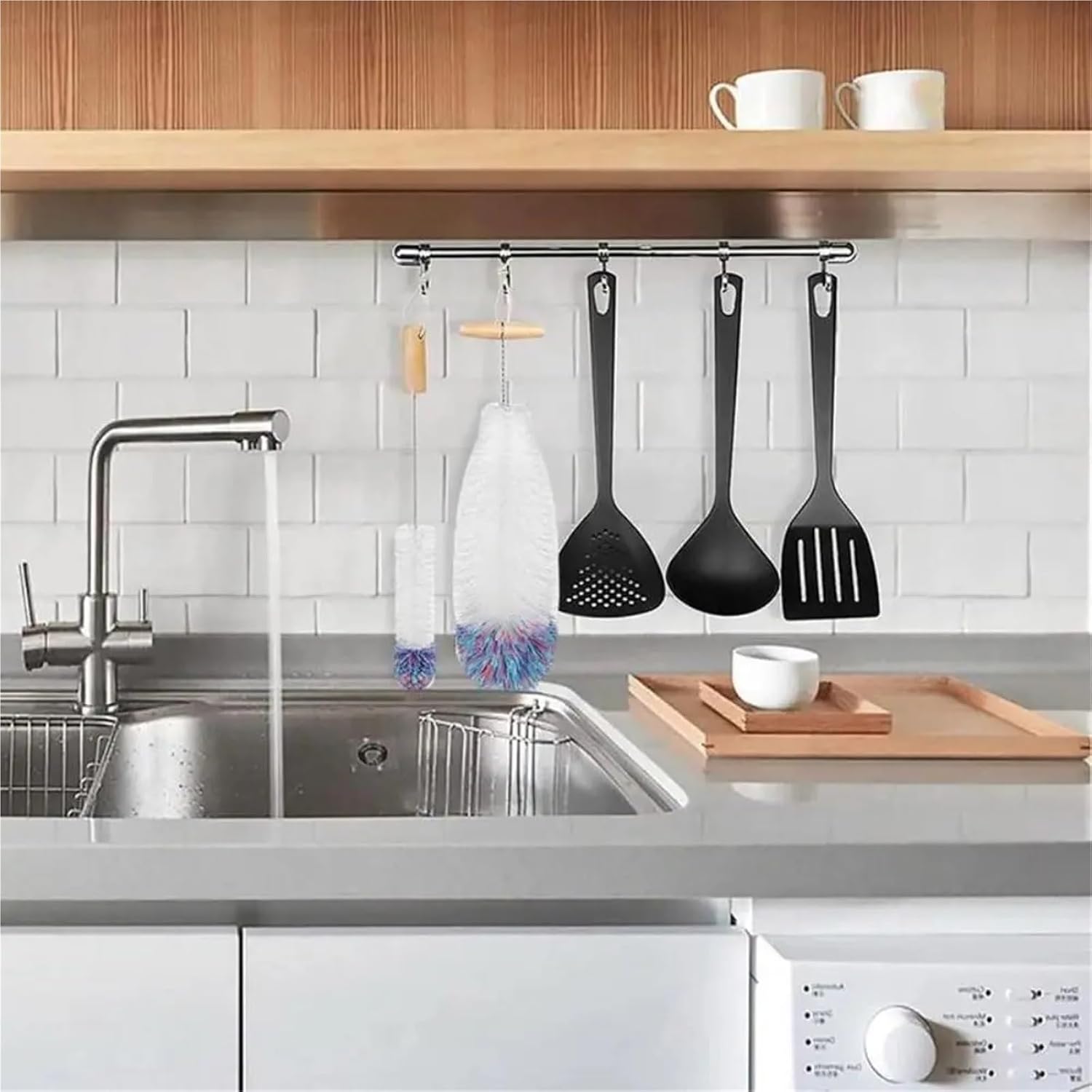 Bottle Brush with Beechwood Handle Glassware Jars Cleaner Kitchen Cleaning Tool Drink Cup Nylon