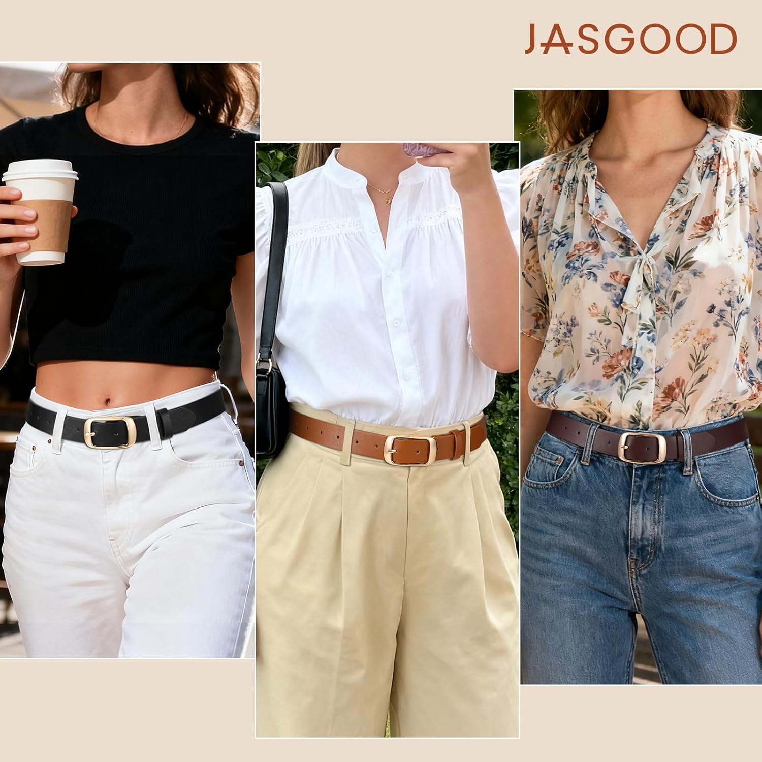 JASGOOD 3 PACK Women Belts for Jeans Pants Dresses Fashion Leather Belt with Solid Pin Buckle - Image 2