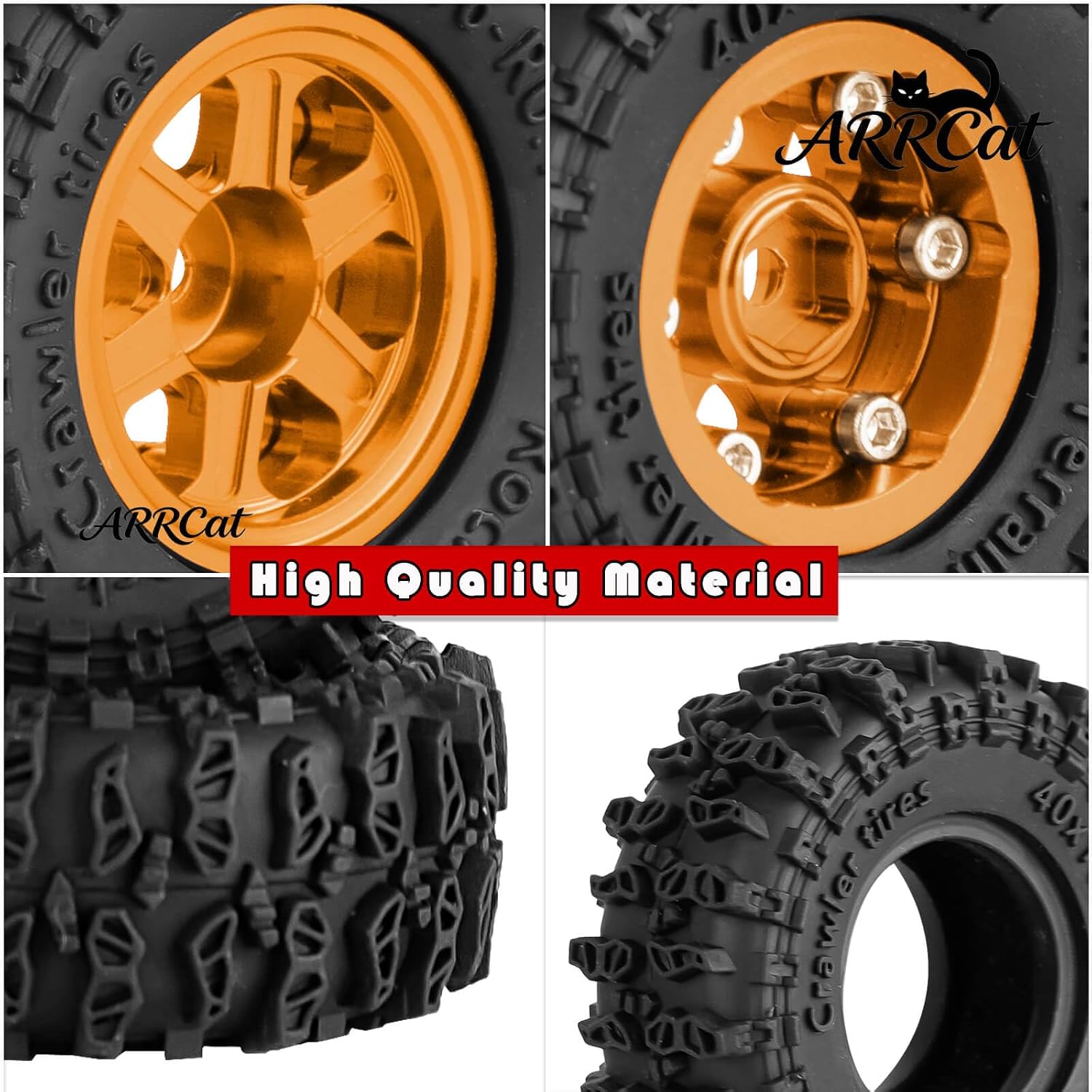 4Pcs 0.7 Beadlock Wheels and Tires for 1/30 SCX30 1/32 Red cat Ascent-32 RC Crawler Car,0.7 in Aluminum Heavy Duty Rims & RC Off Road Wheels Tires w/Sponge,RC Highway Drift Buggy Rally,Gold