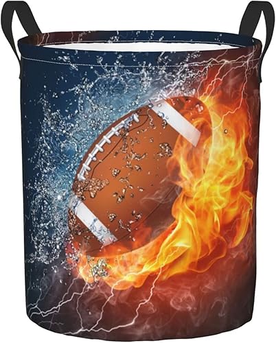 Dujiea Cesta de lavandería redonda de pelota de fútbol en fuego y agua, plegable con asa, bolsa de almacenamiento de lona para ropa sucia,