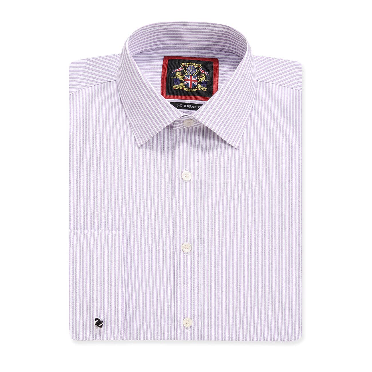 Janeo British Apparel Nos Tibi Serviat Uk Co Men's Lavender (Classic Formal) Double Cuff Windsor Fine Stripe Formal Dress Shirts, Regular Fit, Stripe Pattern, Traditional Tailoring, Easy Care Fabric By Janeo British Apparel. (Lavender, 16.5 In, Double Cuff)