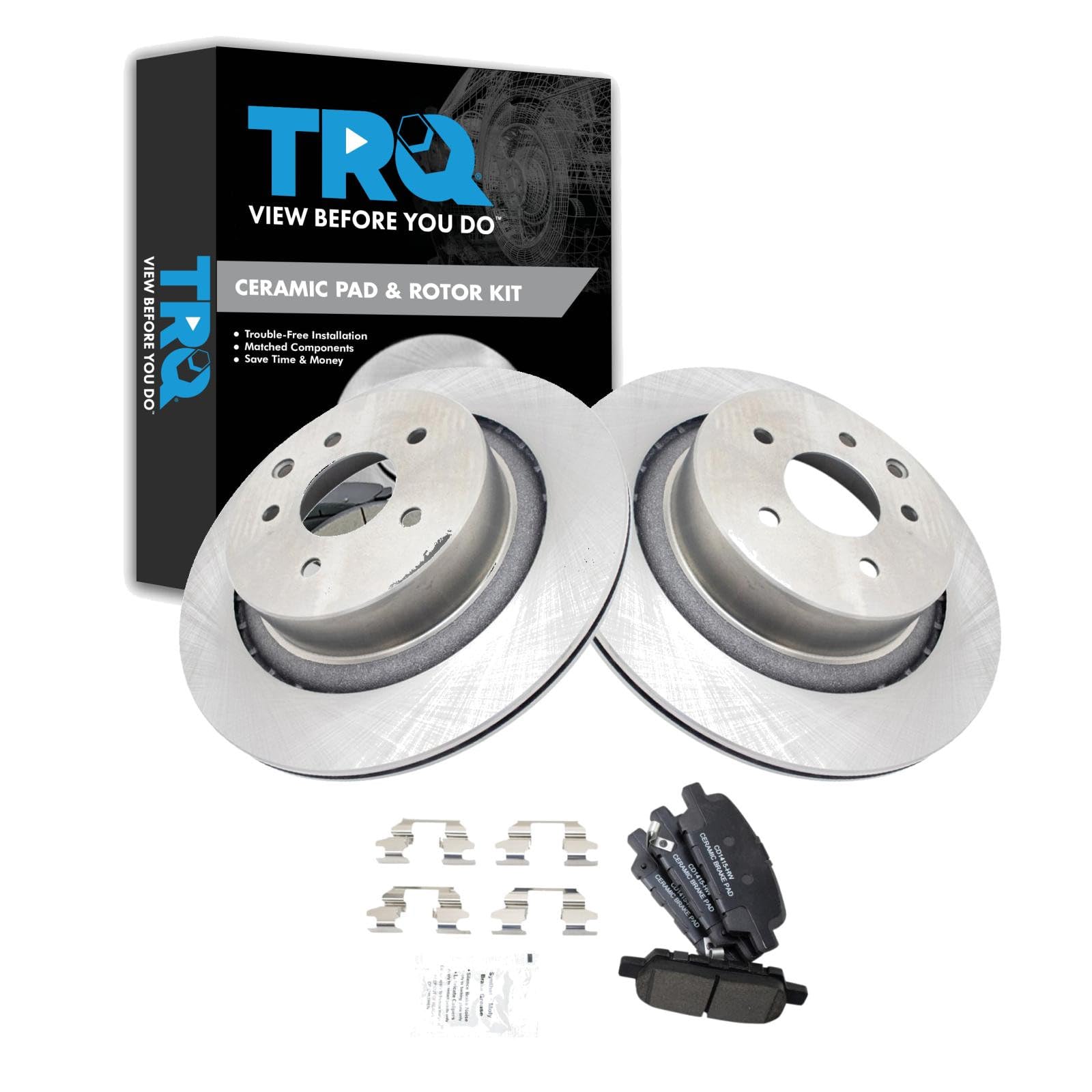TRQ Rear Brake Pad and Rotor Set Ceramic Compatible with 2014-2015 Infiniti Q60