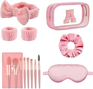 5PCS Spa Party Supplies for Women,Gift Sets for Women,Initial Makeup Bag with Makeup Brush Set,Sleepover Party Supplies Spa Party Favors,Sleeping Stuff Accessories for Slumber Spa Party Favors Gift
