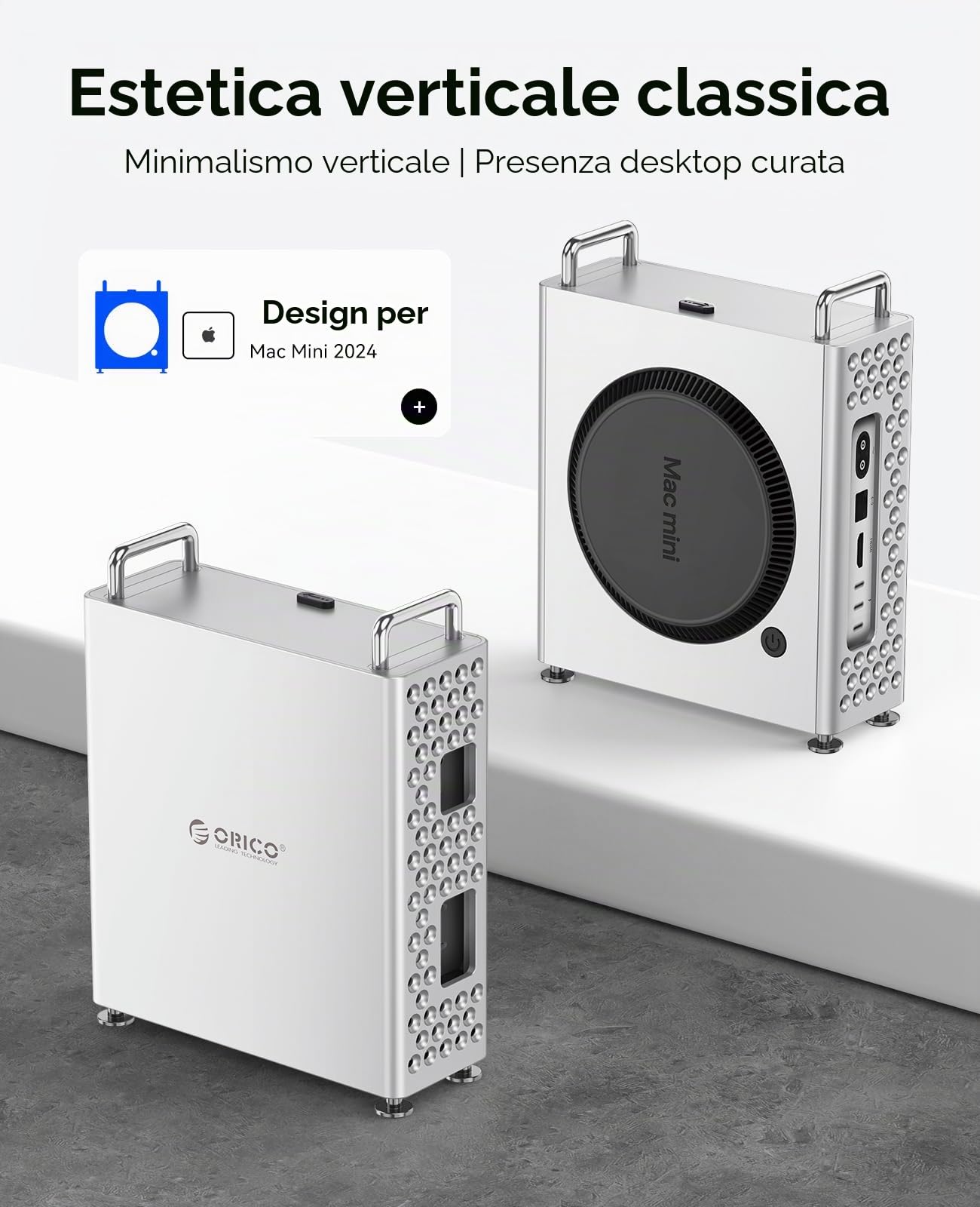 ORICO MiniPro - Custodia in alluminio, supporto per Mac mini m4 - Custodia protettiva in piedi con morbido strato interno in silicone, senza attrezzi