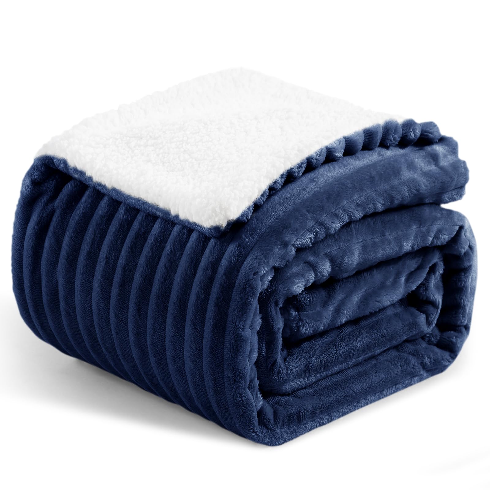 Aisbo Dicke Cord Sherpa Decke Blau - Warme Kuscheldecke Flauschig 130x150 cm Winter Plüsch Kuscheldecken als Sofadecke Couchdecke Überwurf Wohndecke