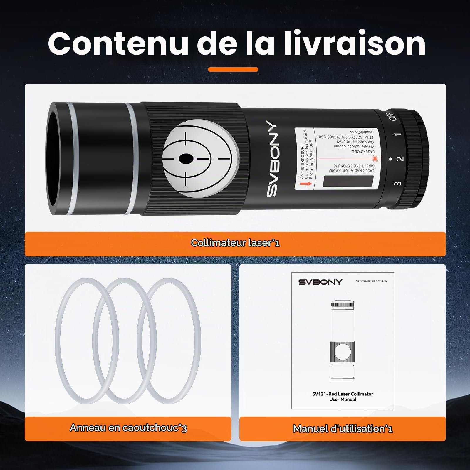 Svbony SV121 Collimateur pour Télescope 1,25", 3 Niveaux de Luminosité, Vis de Positionnement Triangulaire, Anneaux en Caoutchouc Doubles, pour Catadioptrique Newton SCT Observation Astronomique