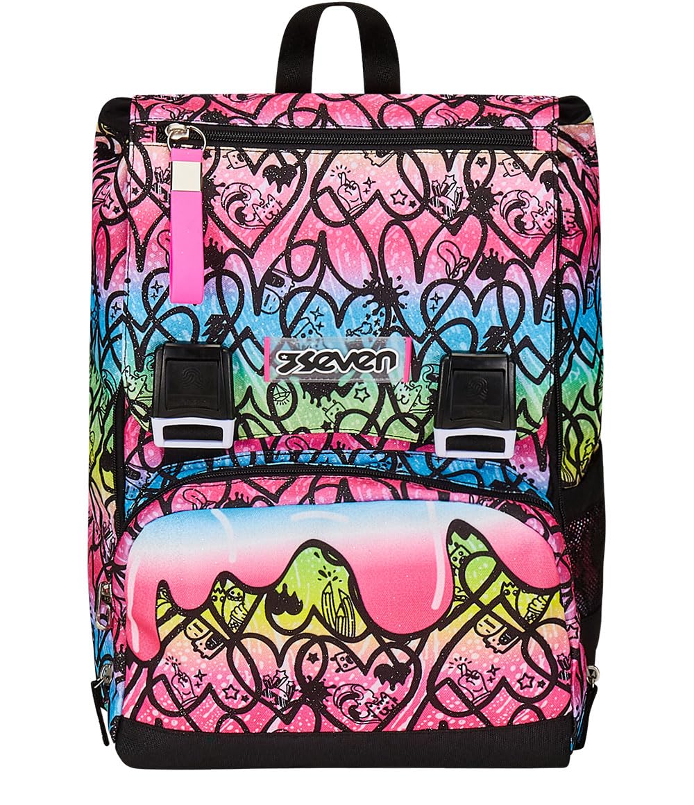 Seven Zaino Doppio Scomparto Estensibile JumpLove, Rosa, Maxi Capienza + Astuccio 3 Scomparti Rosa, Bambina e Ragazza