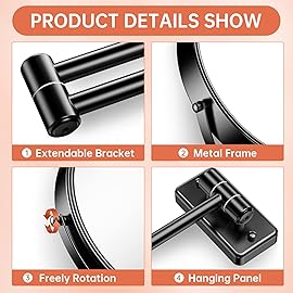 Benbilry 9 Large Size Wall Mounted Makeup Mirror, 1X/10X Magnifying Double Sided Shaving Mirror for Bathroom, 360 Swivel Extendable Arm, Black