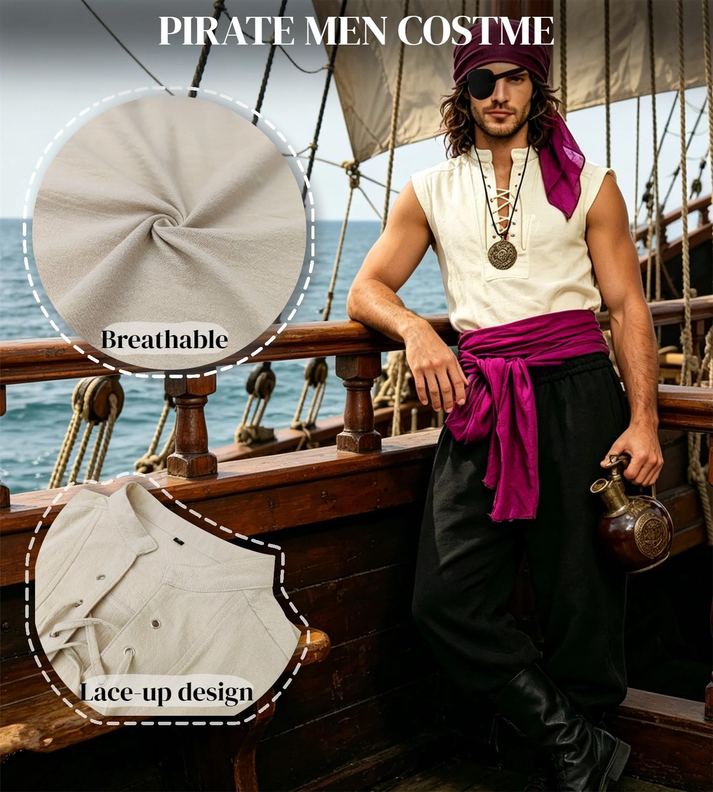 Costume de Pirate pour Homme Style Médiéval Complet avec Accessoires
