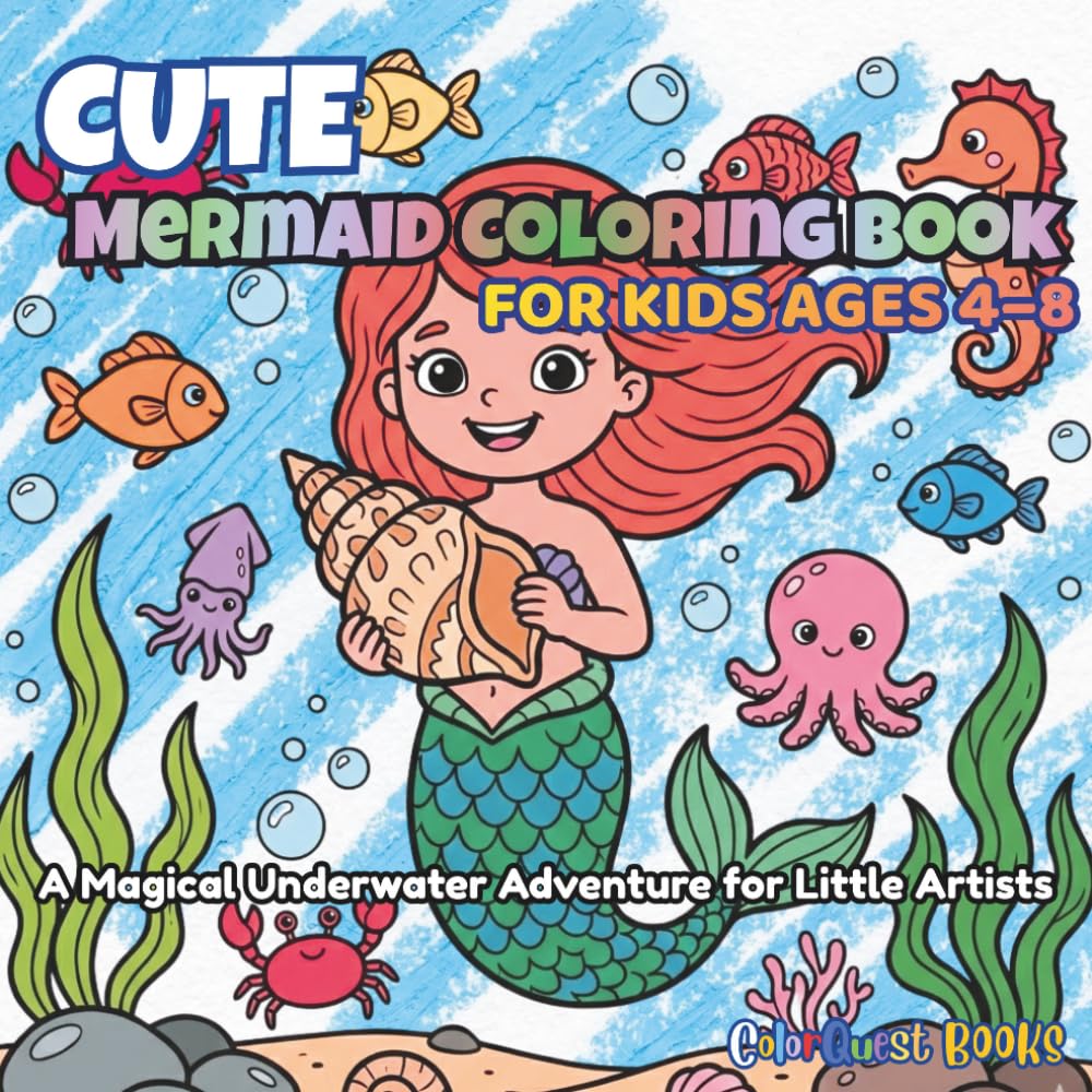 Cute Mermaid Coloring Book For Kids Ages 4 - 8: A Magical Underwater Adventure for Little Artists (ColorQuest Kids™)