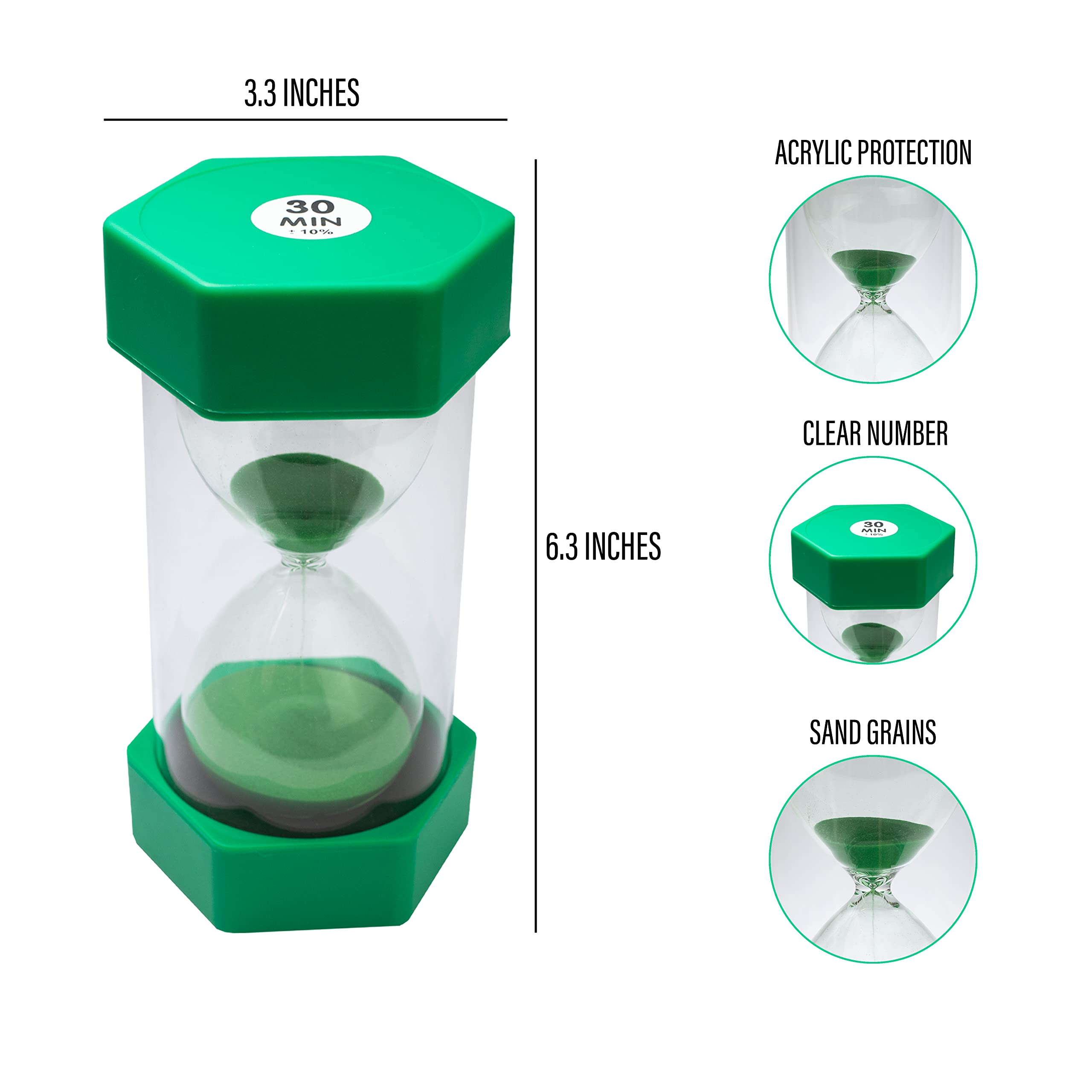 TeacherFav Sand Timer for Kids, 30 Minute Green, 6.3 inches Hour Glass Acrylic Covered Clock for Classroom Home & Kids Room - Image 2