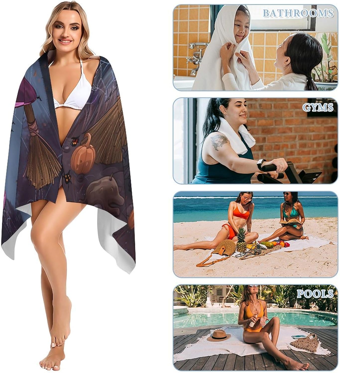Halloween Cat Pumpkin Lantern Bath Towel Beach Towels Quick Dry Oversized Bath Blanket Highly Absorbent Towel for Women Men 160x80cm