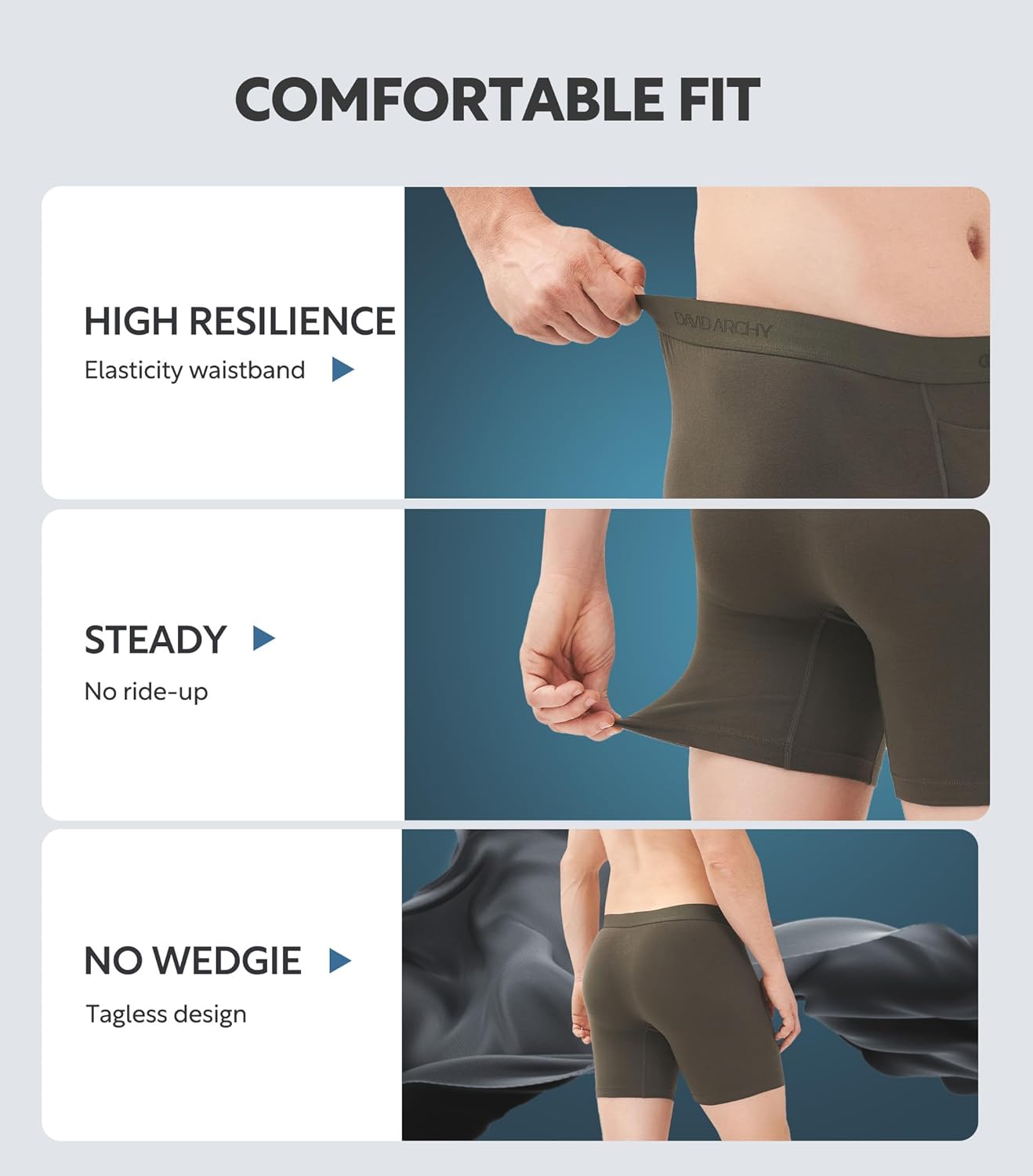 DAVID ARCHY Mens Underwear Cotton Boxer Briefs with Pouch Ultra Moisture Wicking Breathable Soft with Horizontal Fly 3 Pack - Image 5