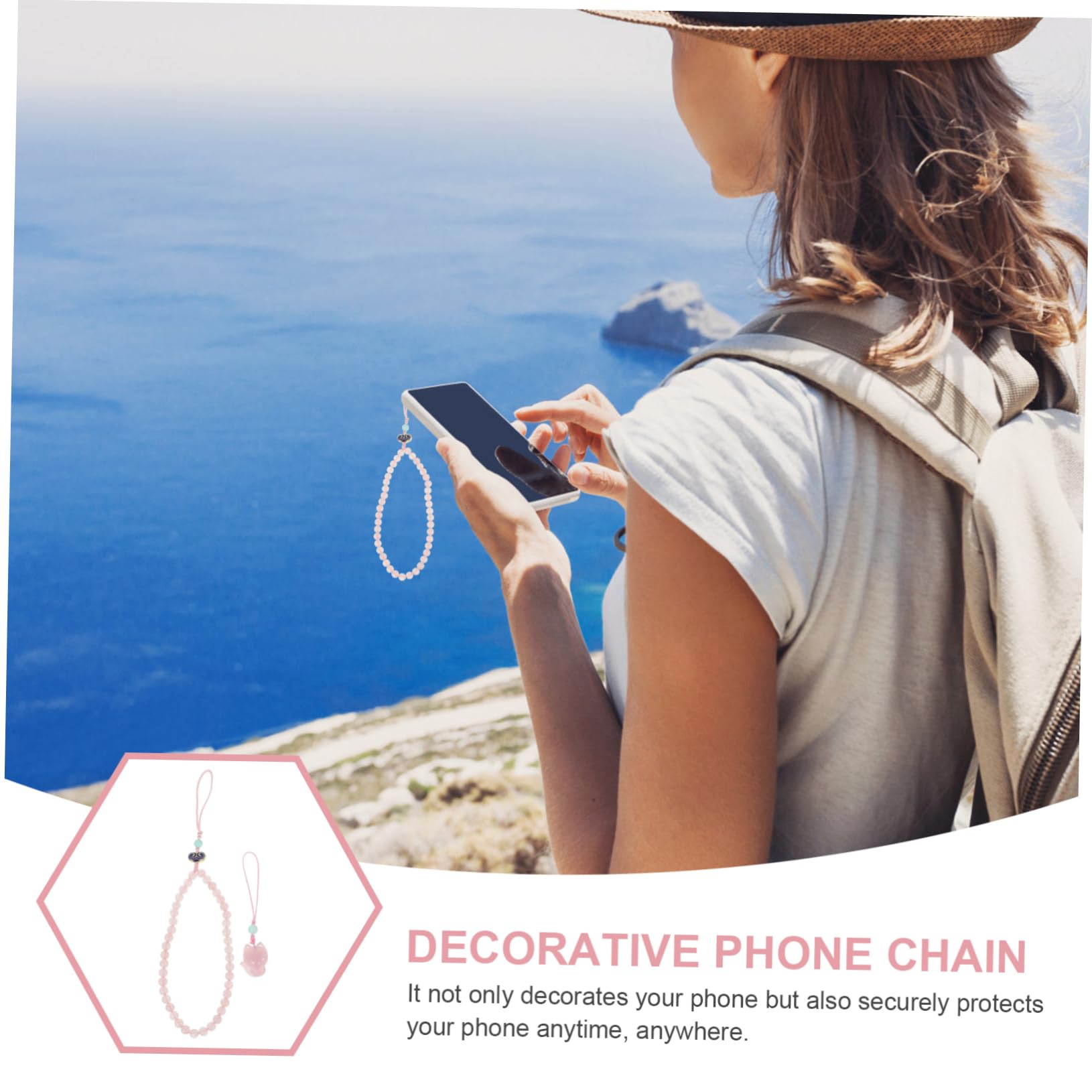 Housoutil 3piezas Cadena Corta De Teléfono Con Colgante De Correa De Muñeca De Cristal Rosa Accesorio Antirrobo Para Celular