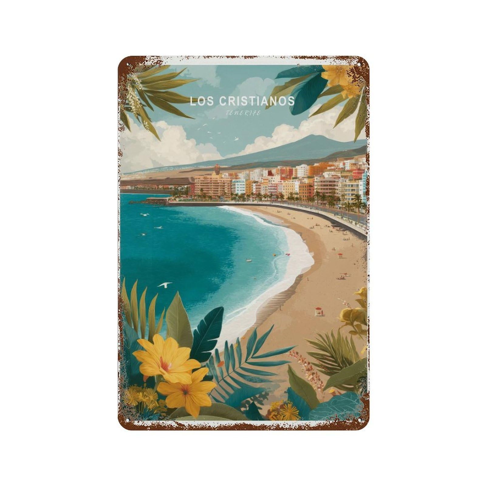 xiaoxiaoshen Los Cristianos Tenerife Canary Islands Spain, Beach Travel Wall Decor Art Metal Tin Poster Modern Home Decor Art Home Bar Shop Decorations Vintage Sign 30x20cm