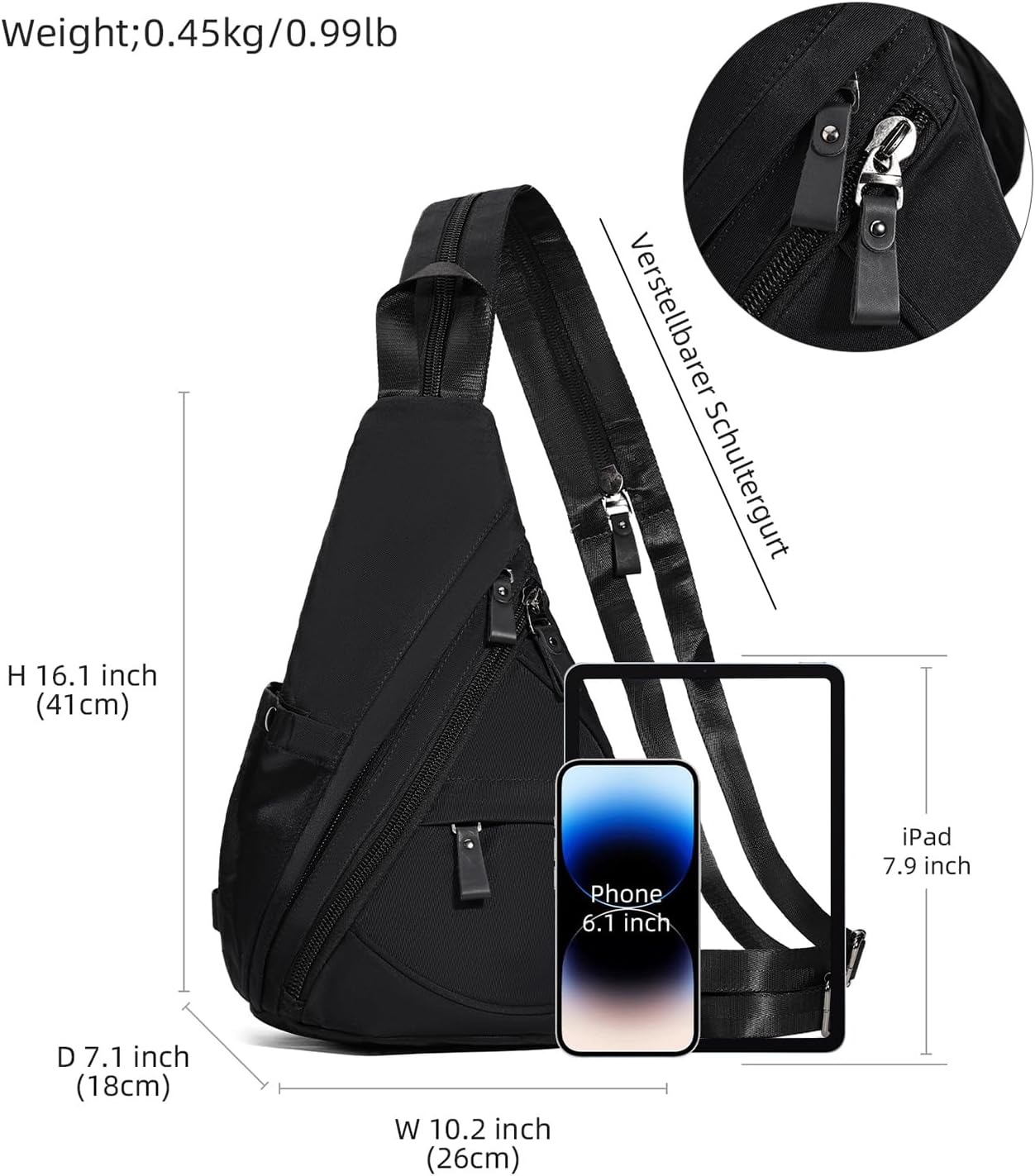 KL928 Nylon Sling Bag - Small Crossbody Backpack Shoulder Casual Daypack Multipurpose Rucksack for Men Women(Black) - Image 2