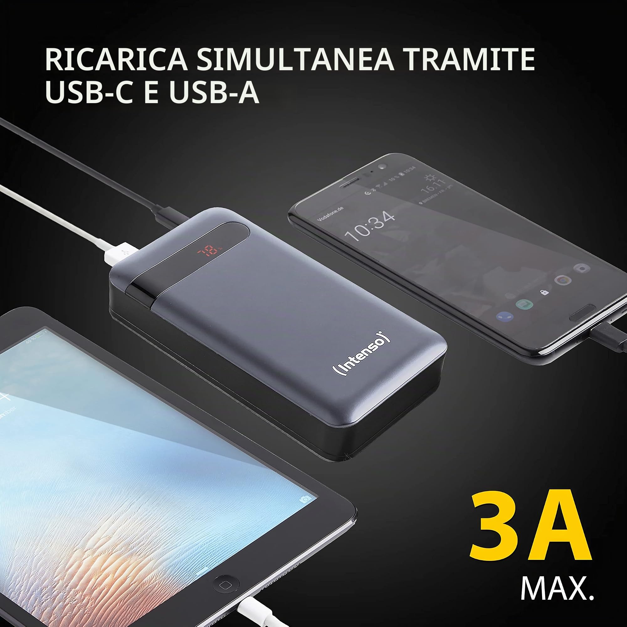 Intenso Power Bank PD20000, Caricabatterie portatile power delivery, (20000mAh, adetto per smartphones, tablet è altri), anthracite