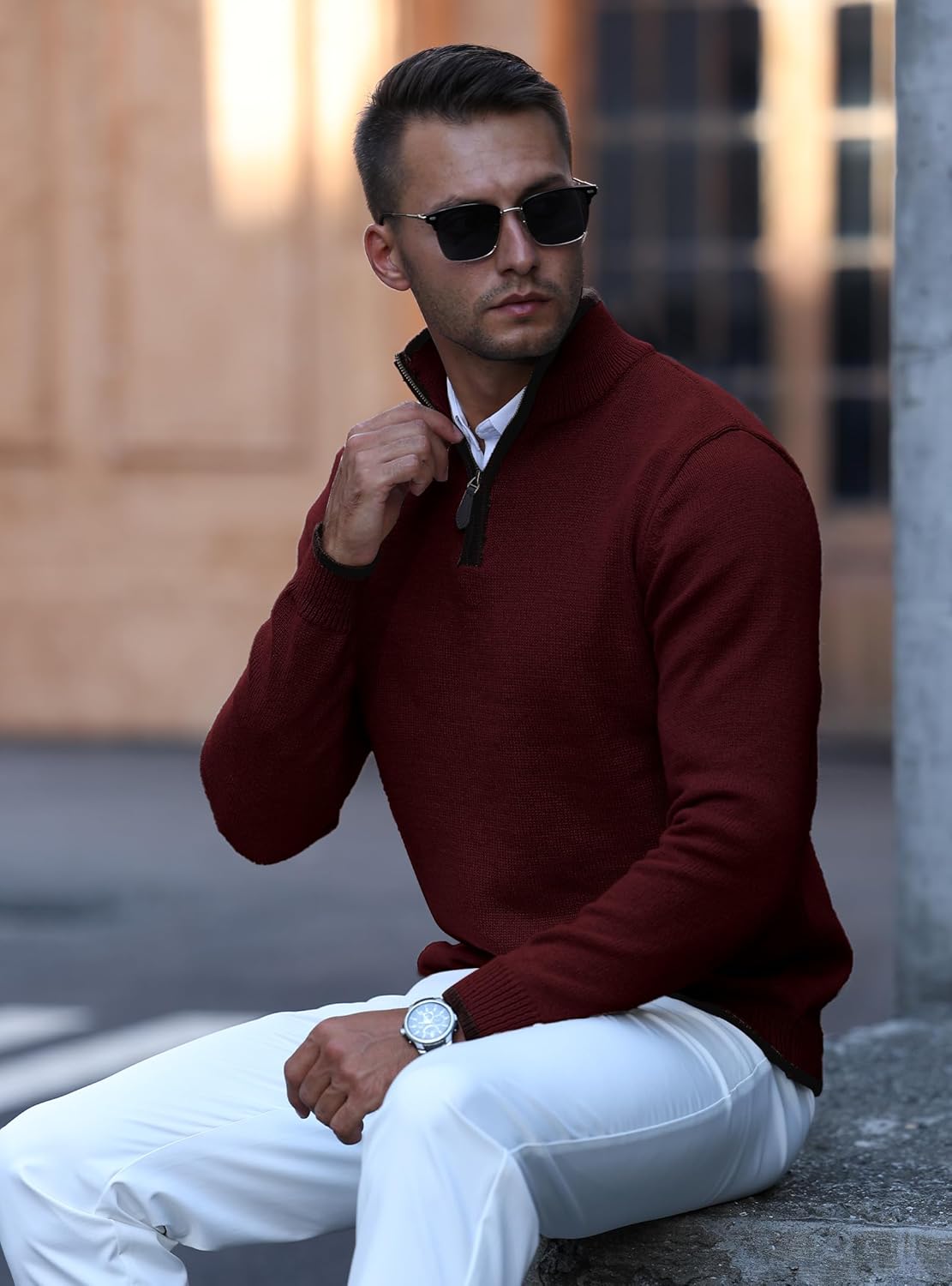 Men's Quarter Zip Pullover Sweatershirt Lightweight Polo Casual Knit Sweaters for Men - Image 3