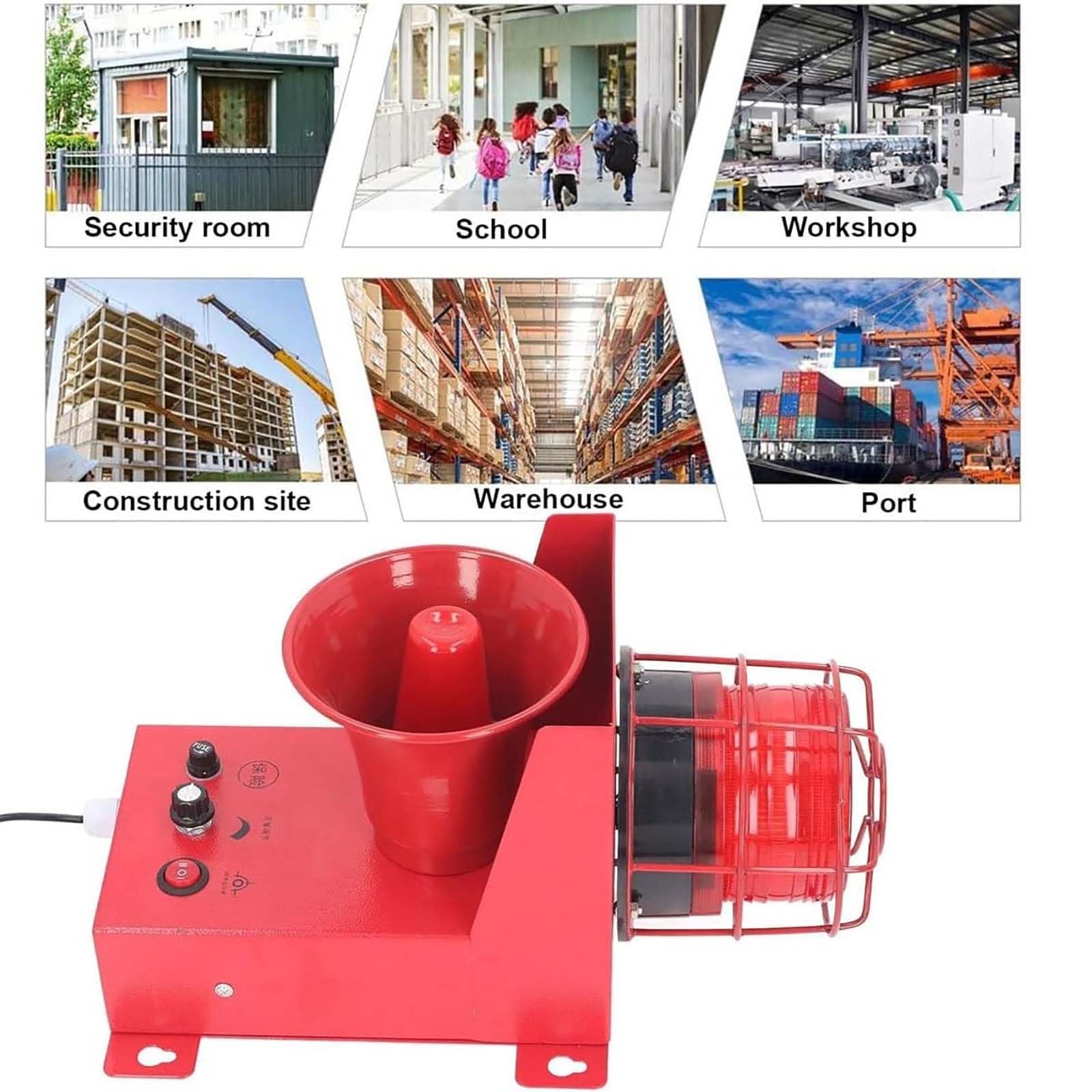 Sirena industrial de alarma de sonido y luz, luz estroboscópica de 130 dB, resistente al agua para fábricas, terminales, seguridad para uso doméstico