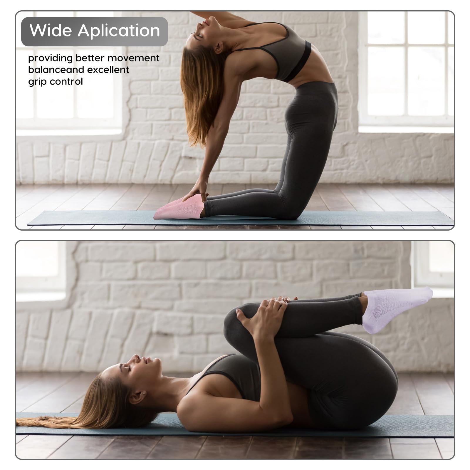 Dzpuhuojz 6 Pares Calcetines Pilates Antideslizantes,Mujer Transpirables Yoga Antideslizantes Calcetines para Pilates Reformer Pilates, Yoga, Ballet, Danza 35-40 — view 6