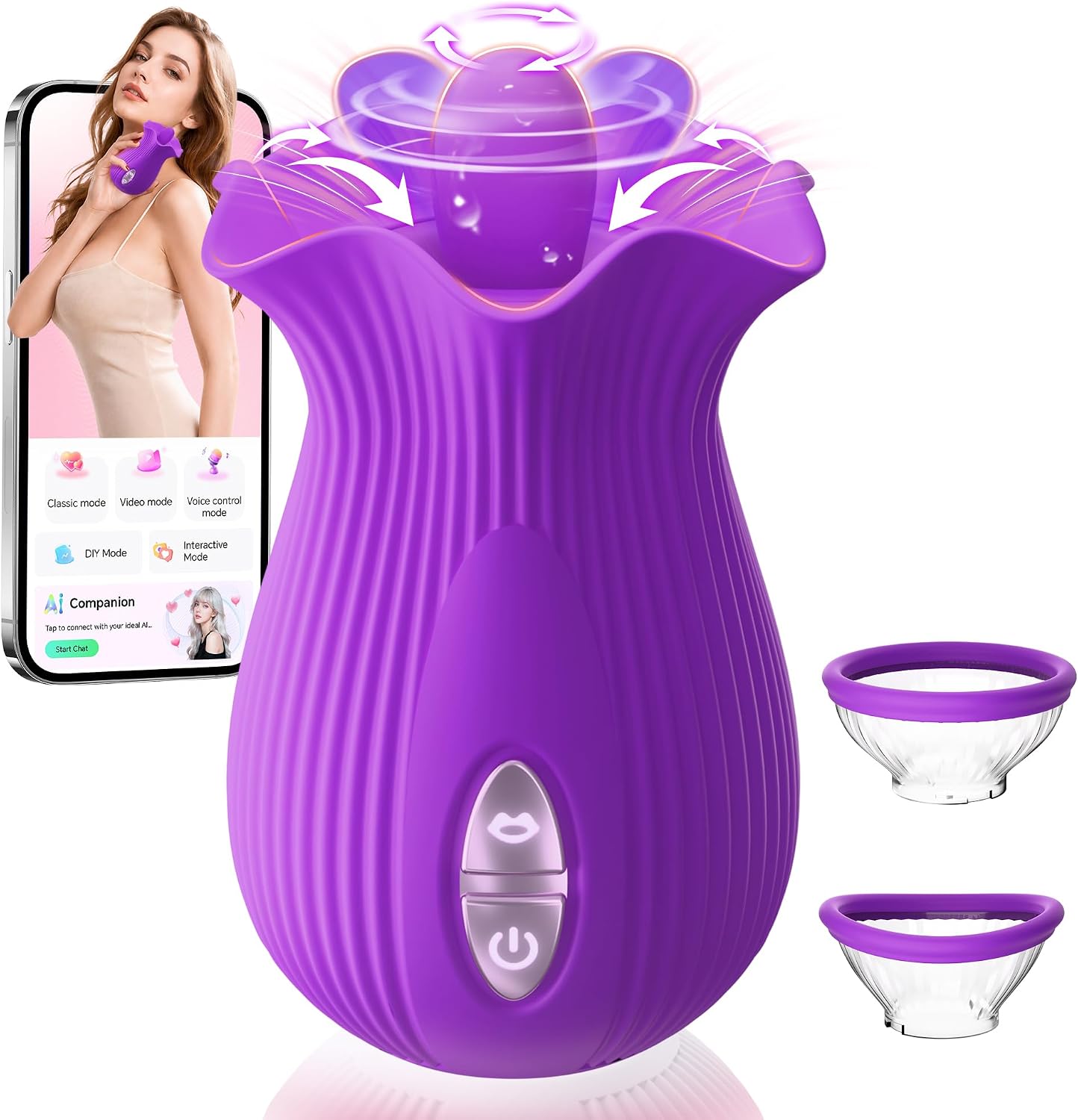 Vibrator Rose Toy for Women, AI Sync Sex Toys with 3 Sucking/9 Licking/9 Vibrating Modes, Adult Toys for Women with 2 Suction Cups for Anal Clitoral Nipple Stimulation for Couple/Female, Purple
