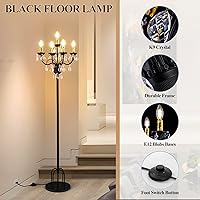 Vista 6 de TOCHIC Lámpara de pie de cristal de 5 luces, lámpara de pie moderna de oro negro con interruptor de pie, 65 pulgadas de alto, candelabro vintage