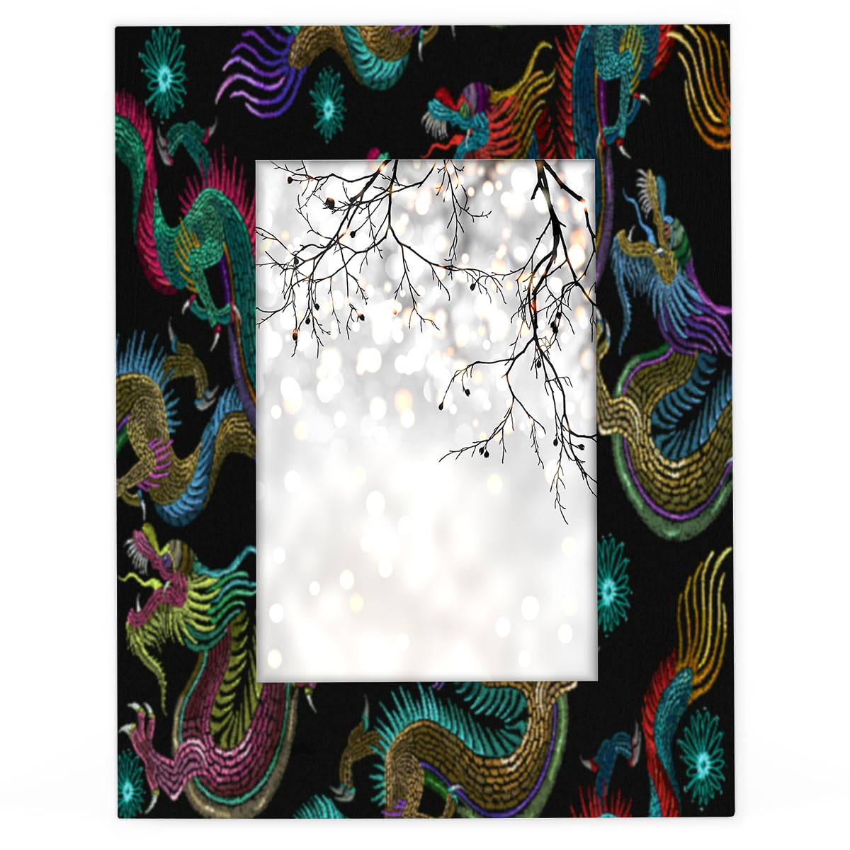 Dragon Painting Picture Frame Wooden 5x7 Photo Frame Display Picture for Wall or Tabletop Horizontal and Vertical for Decor Wedding Office