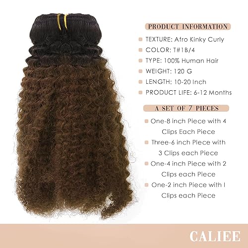 Miniatura 4 de Caliee Extensiones de cabello humano virgen rizado afro con clip, brasileño, 4A y 4B, rizado para mujeres afroamericanas negras, castaño rubio, 4.23