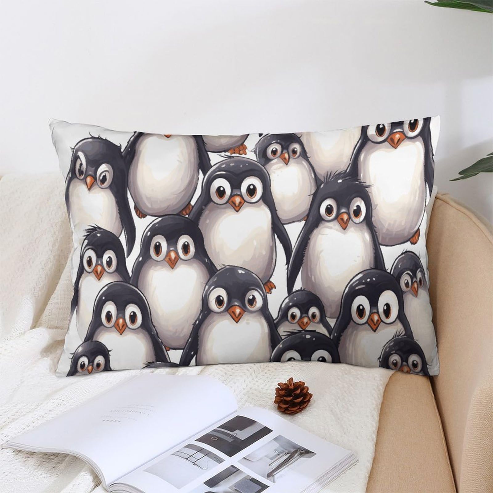 NTVOWPZO Decoration Throw Pillow Covers 12 "x20 Pillowcases Covers Cute Baby Penguins Sketch Soft Pillowcases Modern Farmhouse Home Decor Sofa Cushions Covers for Couch Bed Living Room