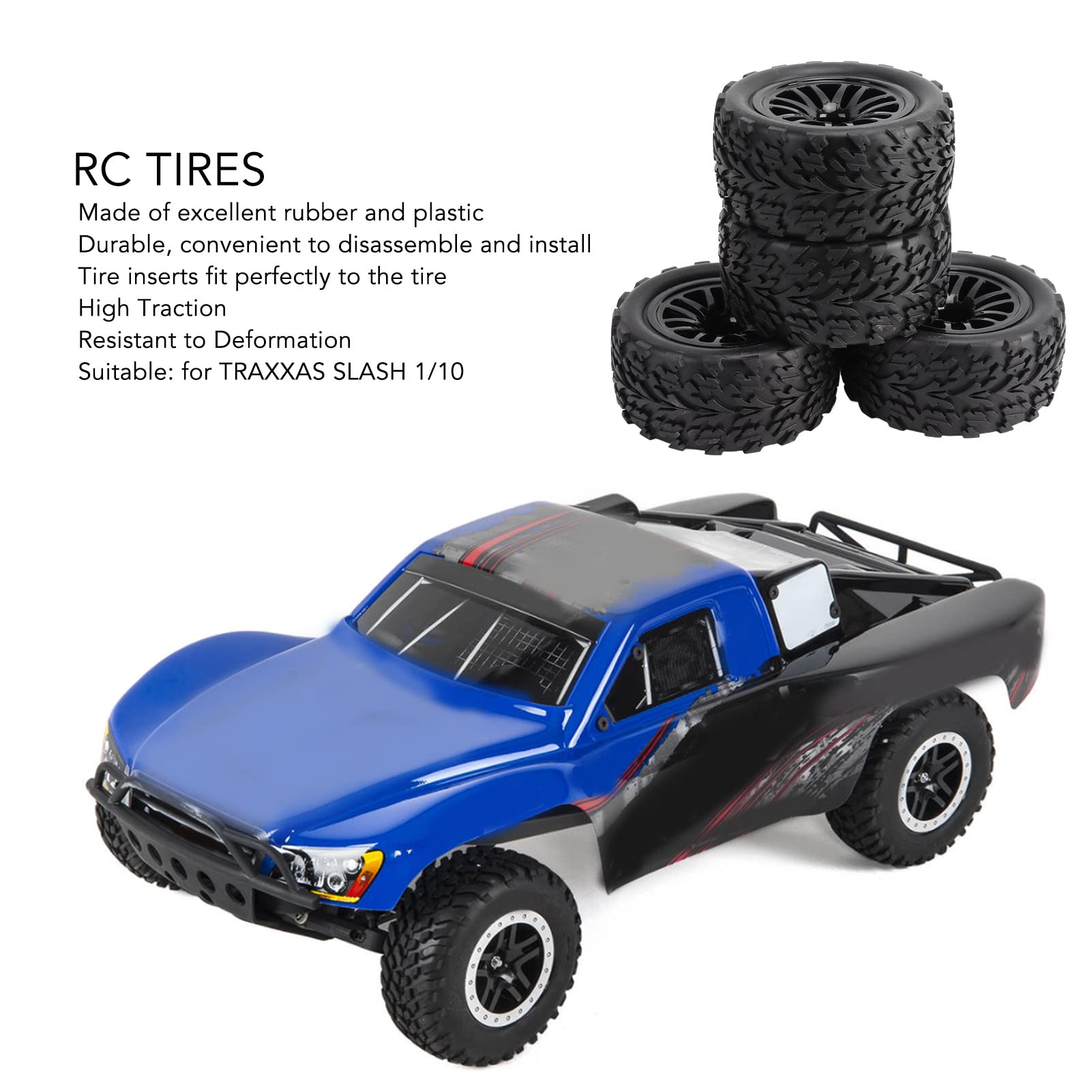 Pilipane 4PCS RC Tires 12mm Hex Off Road Short Course Truck Tires 1/10, Large Truck RC Tires and Durable RC Tires