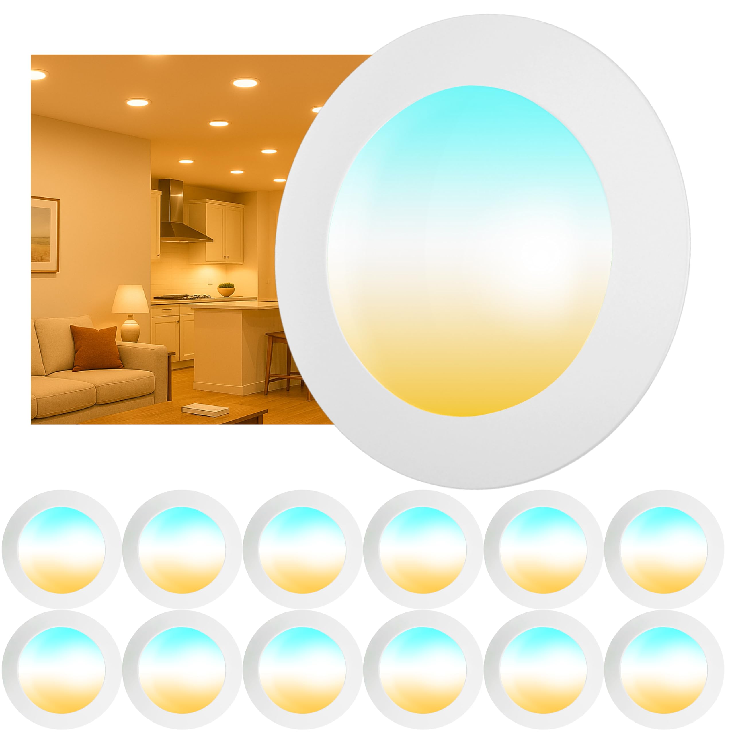 12 Pack 6 Inch LED Disk Lights, Dimmable Flush Mount Ceiling Disc Lights