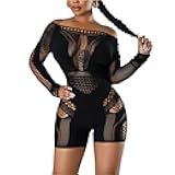 Sexy Club Outfits for Women Lingerie Mesh Fishnet Bodysuit Long Sleeve Bodycon Jumpsuit Romper Jumpsuits Rave Party