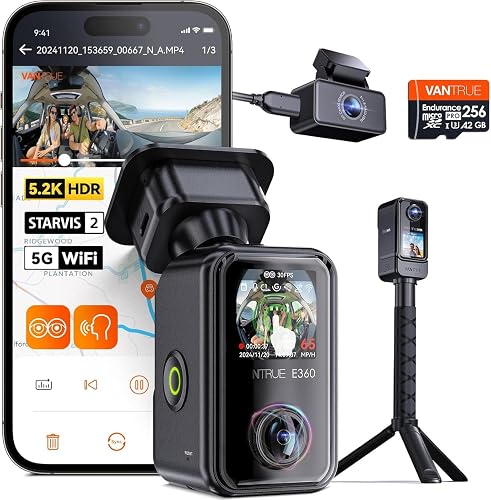 VANTRUE E360 ACE Dashcam Voiture 5.2K Panoramique, 3 Cana…