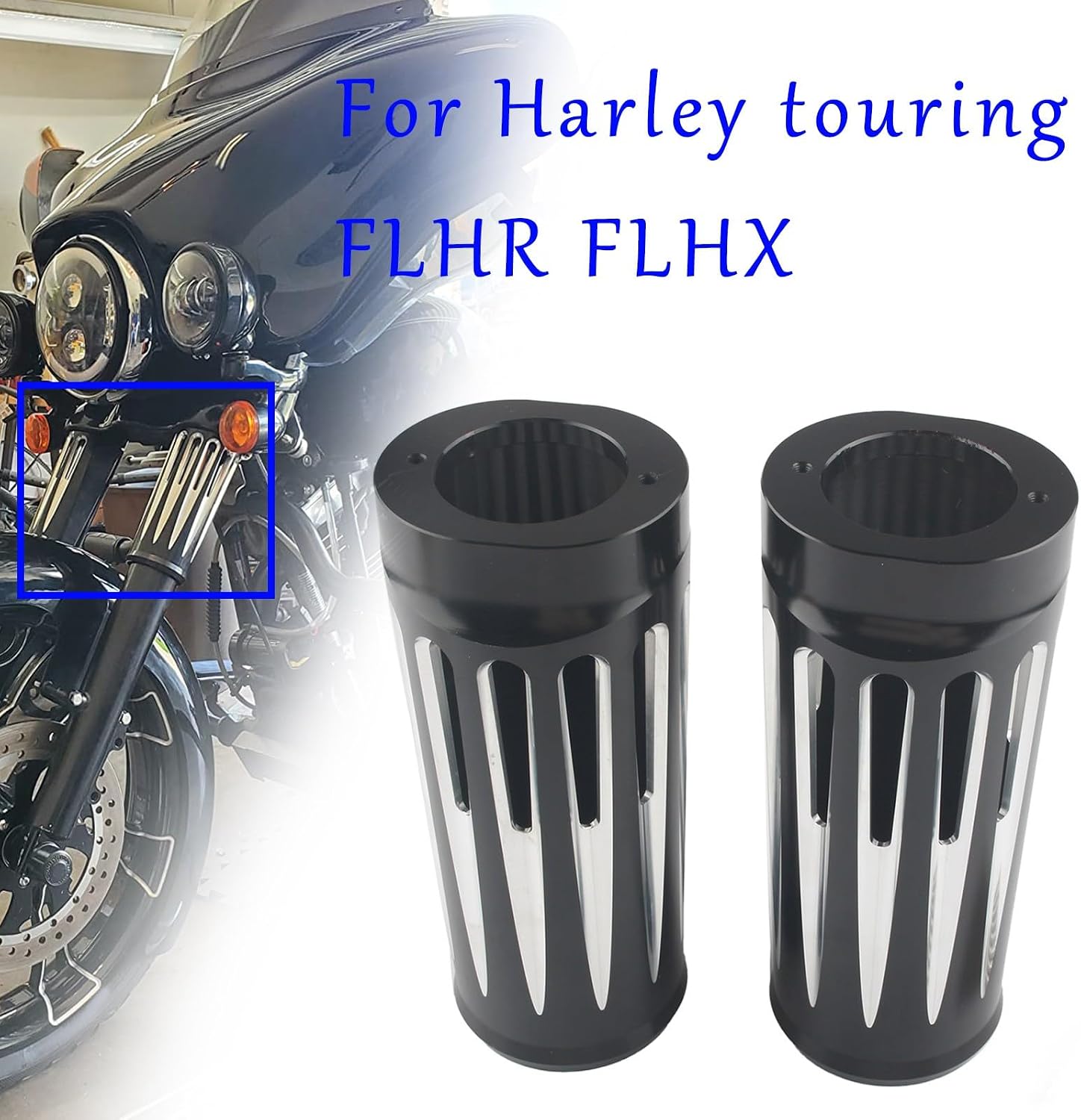 2 Pcs Black Cut Motorcycle 2" Extend Fork Boots Cans Covers for Harley 1984-2013 Touring Road King Electra Street Glide FLHR FLHX FLHT FLTR