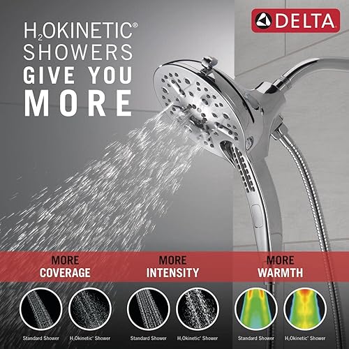 Miniatura 27 de Delta Faucet 5-Spray In2ition - Cabezal de ducha de mano doble 2 en 1 con manguera, cabezal de ducha de mano H2Okinetic con acoplamiento magnético