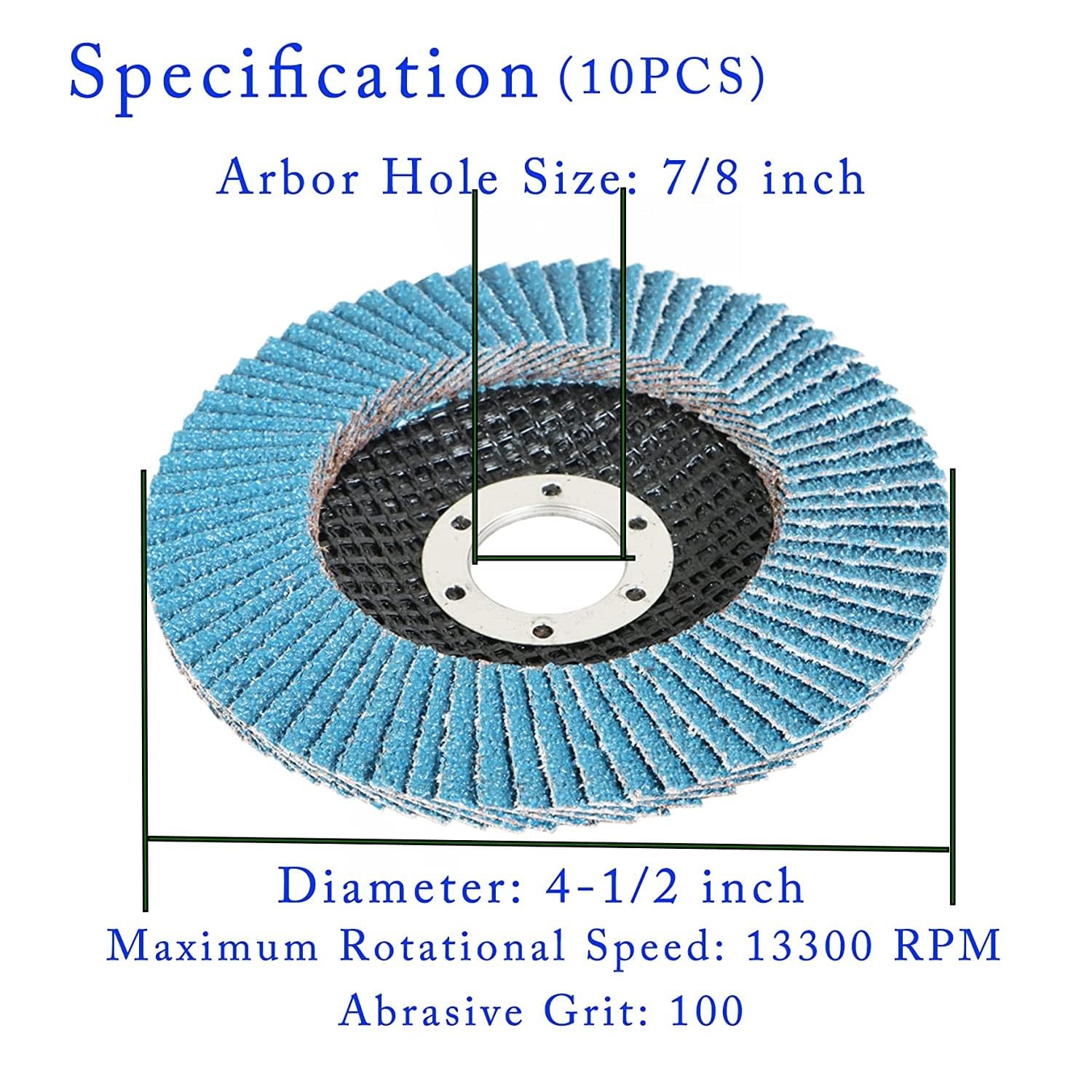 Confezione da 10 dischi lamellari in zirconio 4-1/2" x 7/8" for levigatura di metalli e legno con smerigliatrice angolare(100grit)